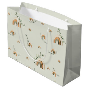 Grand Sac Cadeau Boho rainbows eucalyptus baby shower de pépinière