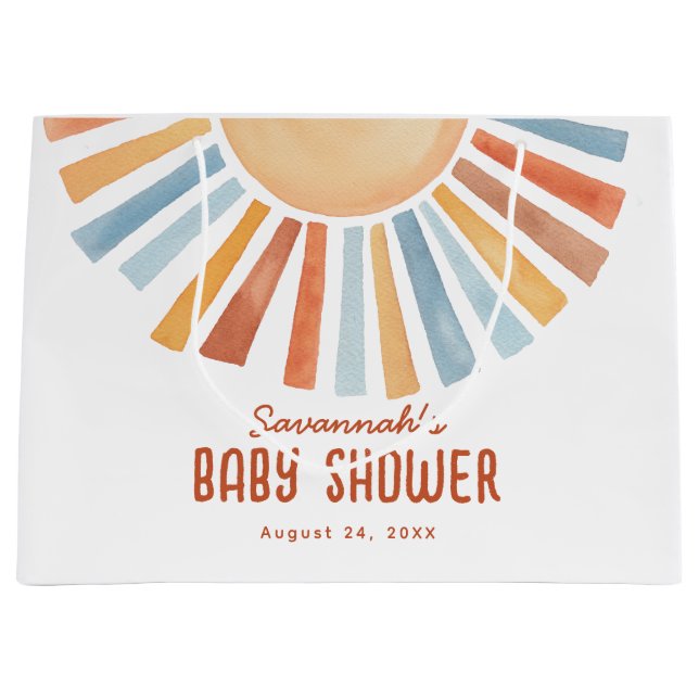 Grand Sac Cadeau Boho Sunshine Neutral Baby shower Bienvenue (Devant)