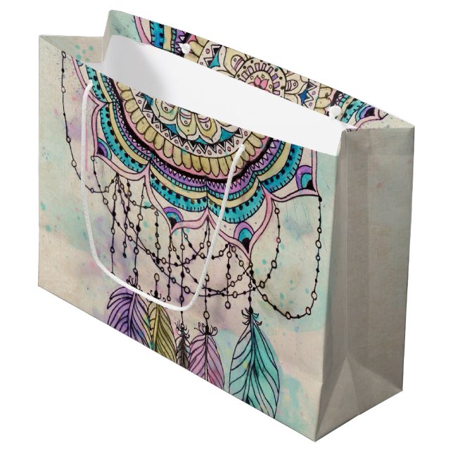 Grand Sac Cadeau Boho Watercolor Mandala Dreamcatcher (Devant Angle)
