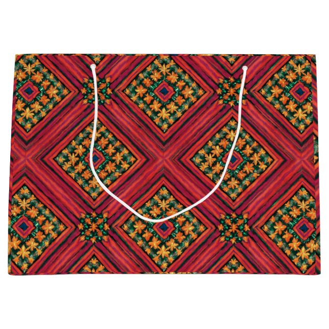 Grand Sac Cadeau Bois rouge et vacances vertes  (Devant)