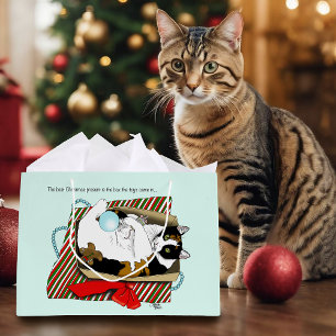 Grand Sac Cadeau Boîte cadeau drôle de chat calico de Noël