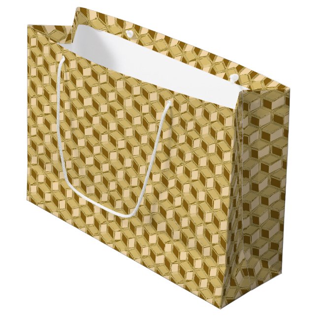 Grand Sac Cadeau Boîtes Chrome 3-d - couleur or (Devant Angle)
