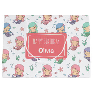 Grand Sac Cadeau Boîtes de faveur à motif de sirène de dessin animé