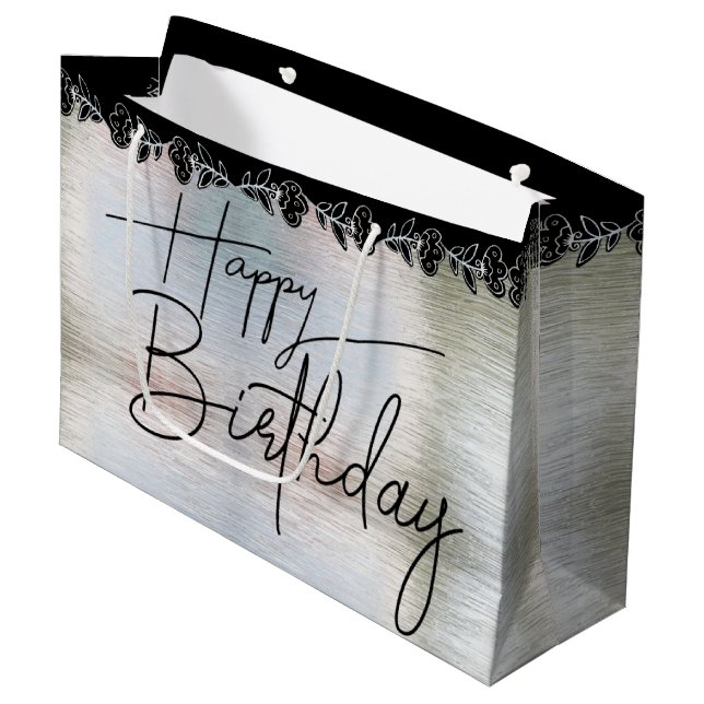 Grand Sac Cadeau Bolsa de regalo plateada con flores para cumple (Devant Angle)