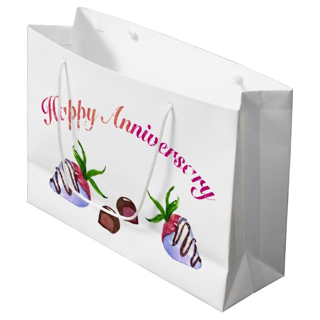 Grand Sac Cadeau Bon Anniversaire Chocolat fraises couvertes (Devant Angle)