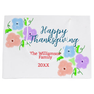 Grand Sac Cadeau Bon thanksgiving bleu violet rose ajouter famille