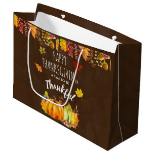 Grand Sac Cadeau Bon thanksgiving Citrouilles et feuillage d'automn