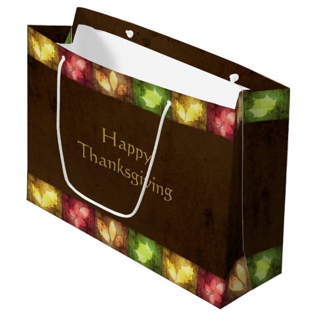 Grand Sac Cadeau Bon thanksgiving Grunge Feuilles (Devant Angle)