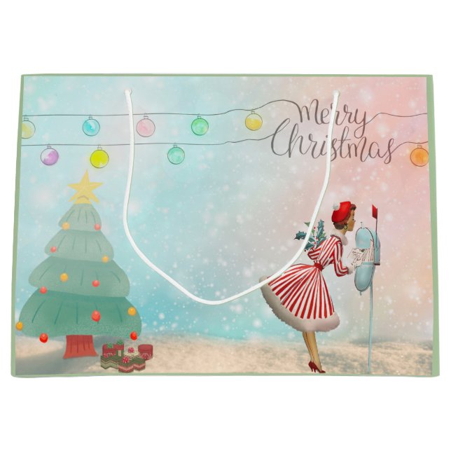 Grand Sac Cadeau Bonjour Noël des années 1950 ! (Devant)