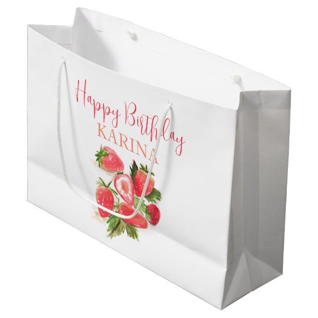 Grand Sac Cadeau Bonne fête d'anniversaire fraise été (Devant Angle)