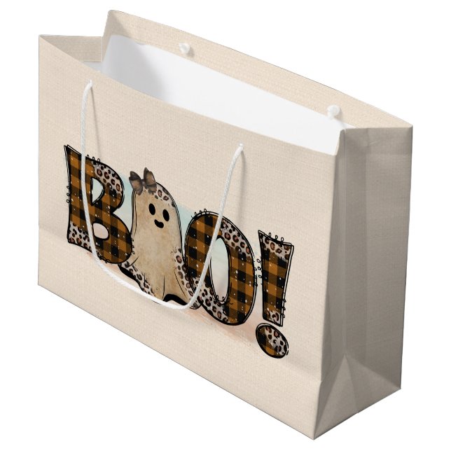 Grand Sac Cadeau Boo carreau Halloween (Devant Angle)