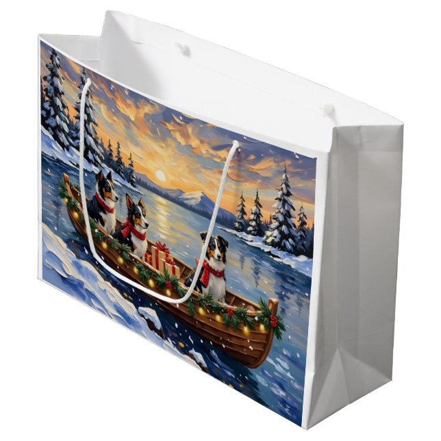 Grand Sac Cadeau Border Collie Christmas Boat Holiday (Devant Angle)