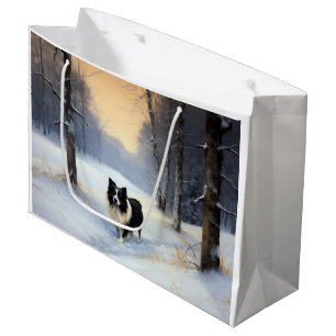 Grand Sac Cadeau Border Collie Qu'il neige Noël