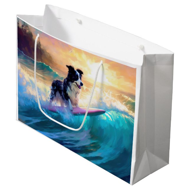 Grand Sac Cadeau Bordure Collie Beach Plage Plage Plage de surf Pei (Devant Angle)