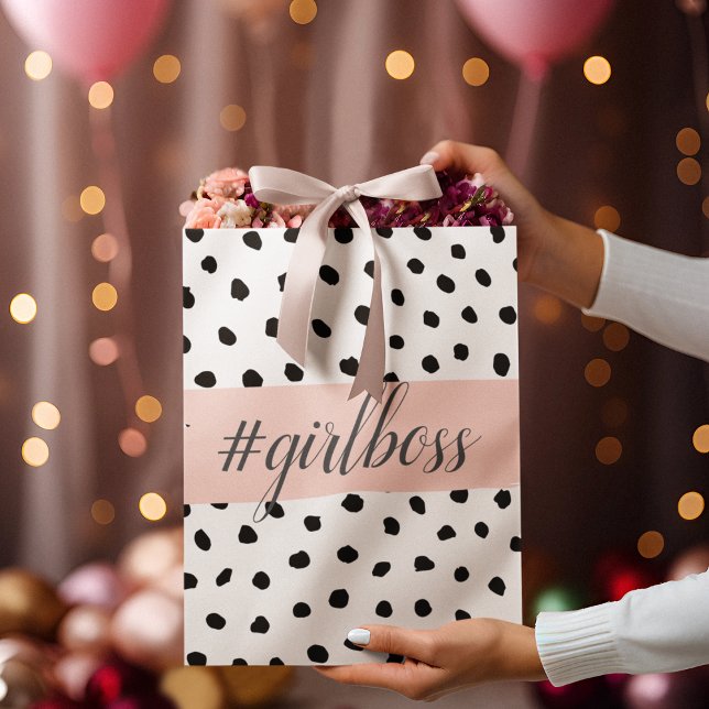 Grand Sac Cadeau Boss et points noirs Pastel Rose moderne (Créateur téléchargé)