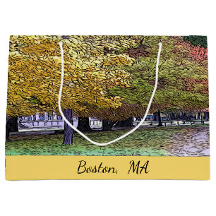 Grand Sac Cadeau Boston, art comique de feuillage d'automne de mA