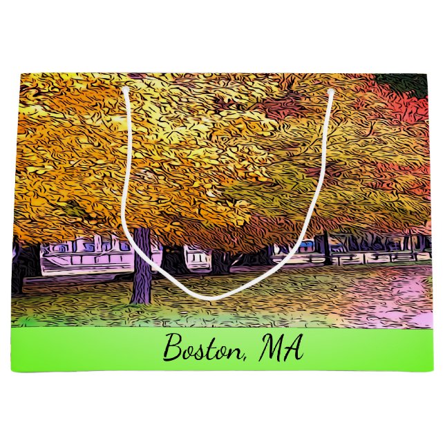 Grand Sac Cadeau Boston, Massachusetts Fall Foliing (Devant)