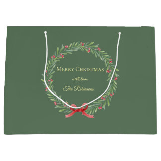 Grand Sac Cadeau Botanical Christmas Wreath Modern Script
