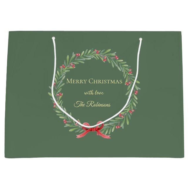 Grand Sac Cadeau Botanical Christmas Wreath Modern Script (Devant)