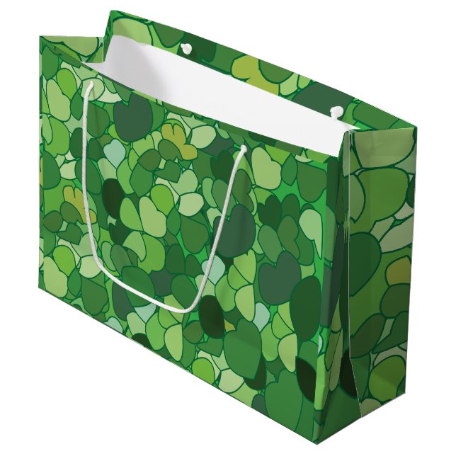 Grand Sac Cadeau Botanique Feuille Verte (Devant Angle)