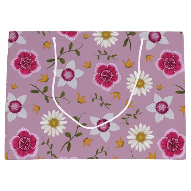 Grand Sac Cadeau Botanique rose Fleur sauvage moderne (Devant)