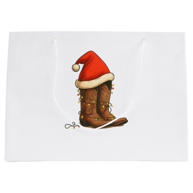 Grand Sac Cadeau Botte Cowboy Noël Occidental Santa Hat (Devant)
