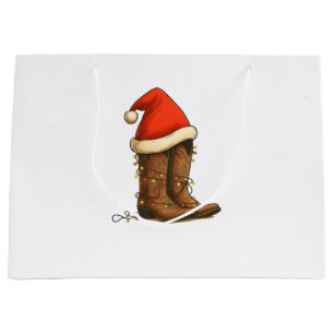 Grand Sac Cadeau Bottes de cow-boy Noël chapeau de Santa occidental