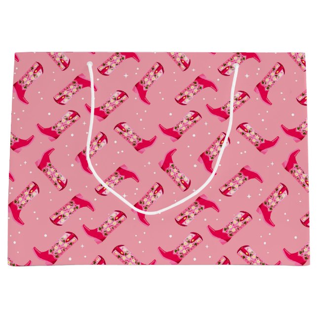 Grand Sac Cadeau Bottes de cowboy et fleurs (Devant)