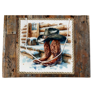 Grand Sac Cadeau Bottes de cowboy sur le porche avant Noël