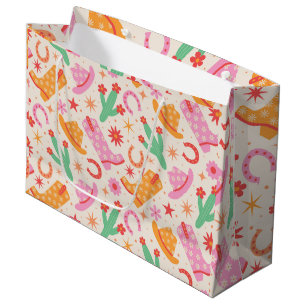 Grand Sac Cadeau Bottes et chapeaux de cowgirl groovy avec motif de