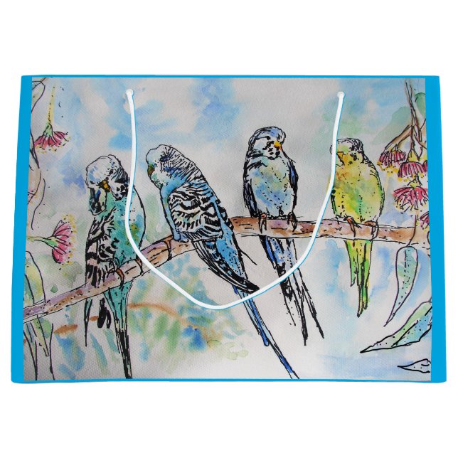 Grand Sac Cadeau Bouchon cadeau Budgies Aquarelle Gum Arbre-bouillo (Devant)