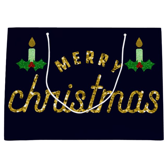 Grand Sac Cadeau Bougie de Noël parties scintillant (Devant)