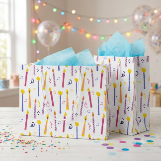 Grand Sac Cadeau Bougies d'anniversaire colorées motif sans couture