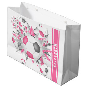 Grand Sac Cadeau Boule de football rose gris souffle personnalisé