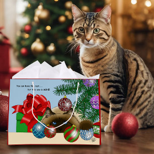 Grand Sac Cadeau Boule de Noël Chat siamois Drôle