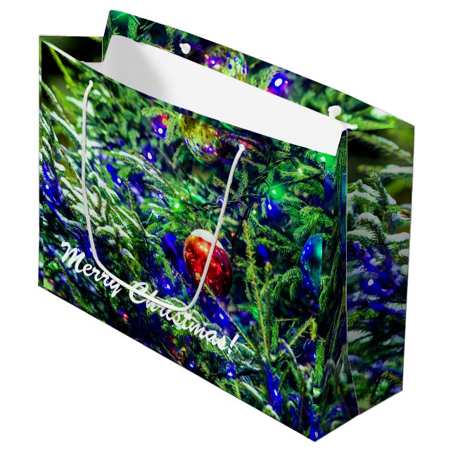 Grand Sac Cadeau Boule rouge arbre de Noël vert (Devant Angle)