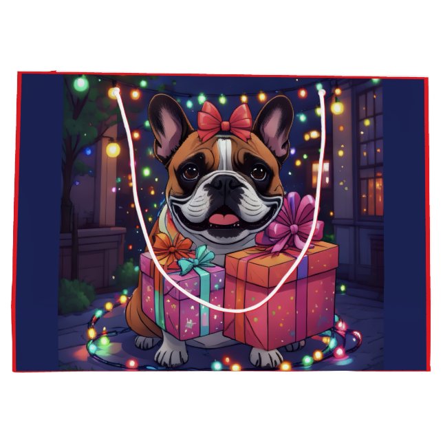 Grand Sac Cadeau Bouledogue français Noël (Dos)