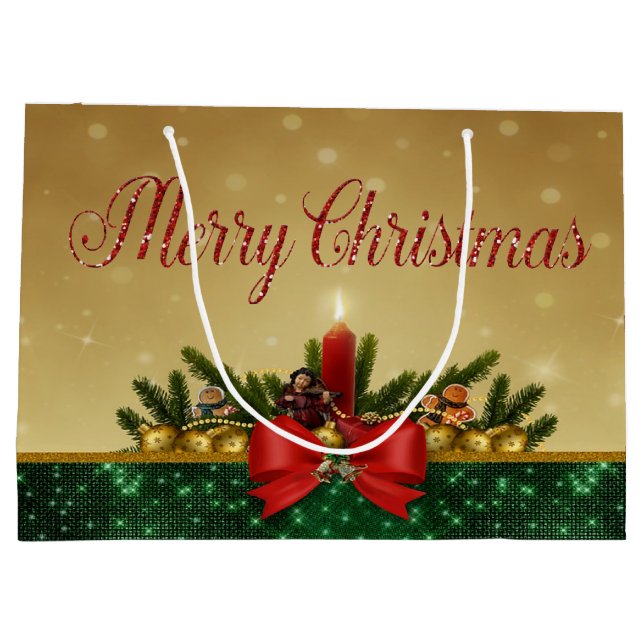 Grand Sac Cadeau Boules de Noël, Bougie, Joyeux Noël (Dos)