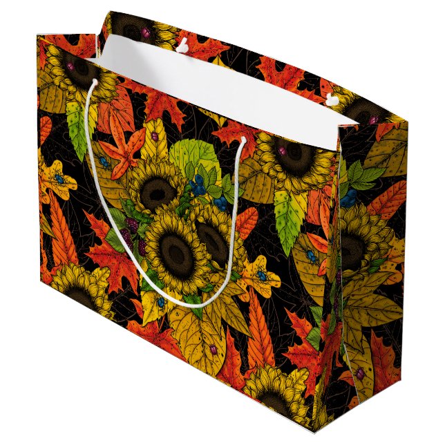 Grand Sac Cadeau Bouquet d'automne noir (Dos Angle)