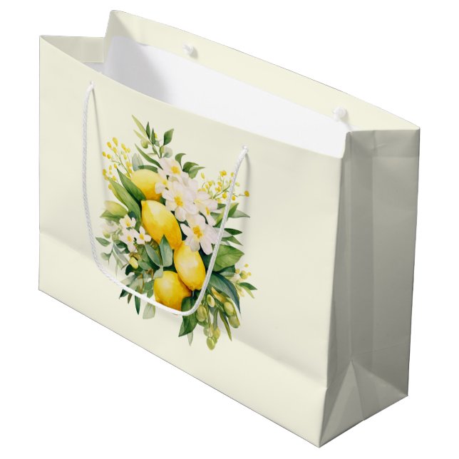 Grand Sac Cadeau Bouquet de citrons aux fleurs blanches (Devant Angle)