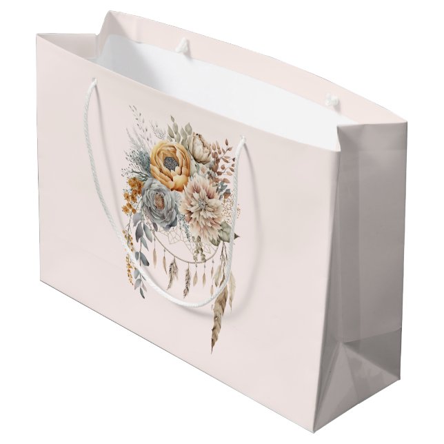 Grand Sac Cadeau Bouquet de fleurs Boho et Dreamcatcher (Dos Angle)