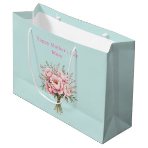 Grand Sac Cadeau Bouquet de fleurs de pivoine rose pour la fête des