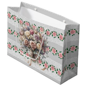 Grand Sac Cadeau Bouquet de mariage aux roses roses