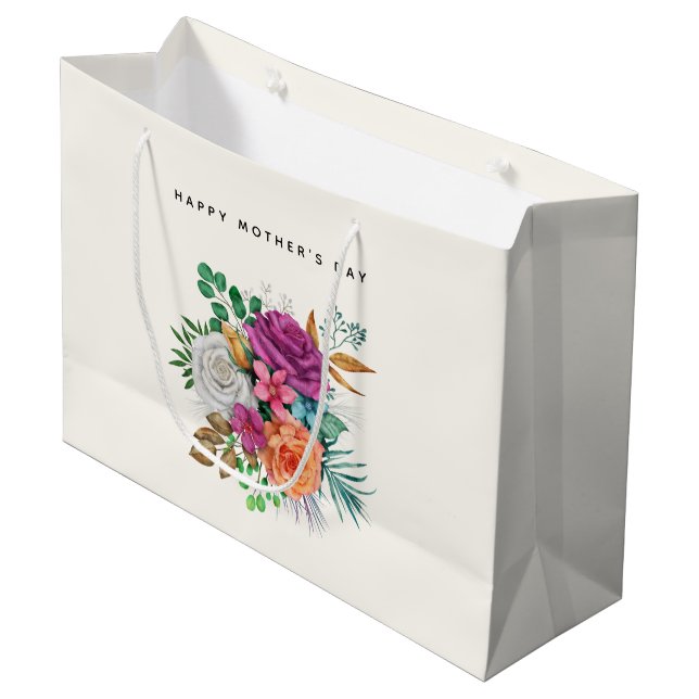 Grand Sac Cadeau Bouquet de roses roses roses, orange et blanches F (Devant Angle)