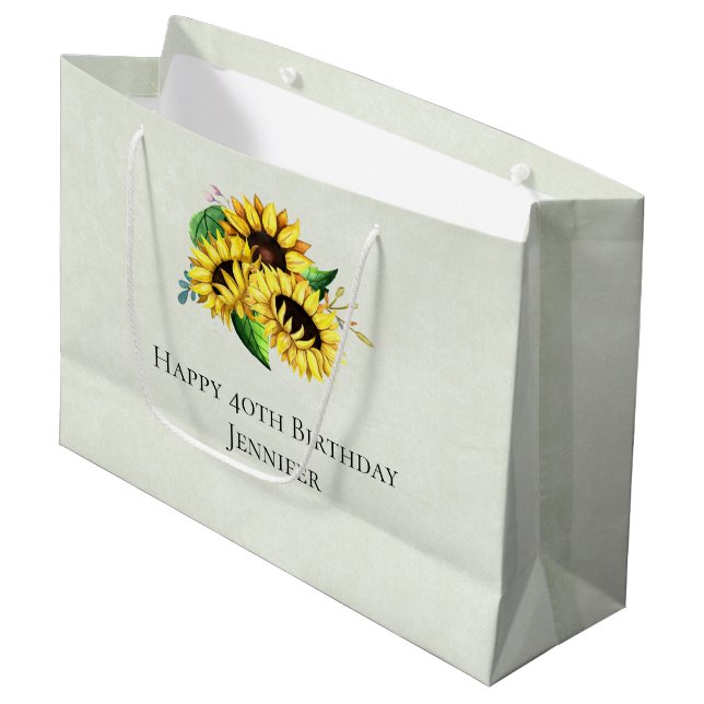 Grand Sac Cadeau Bouquet de tournesol jaune en aquarelle Anniversai (Devant Angle)