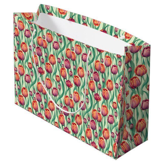 Grand Sac Cadeau Bouquet de tulipes vert olive (Dos Angle)