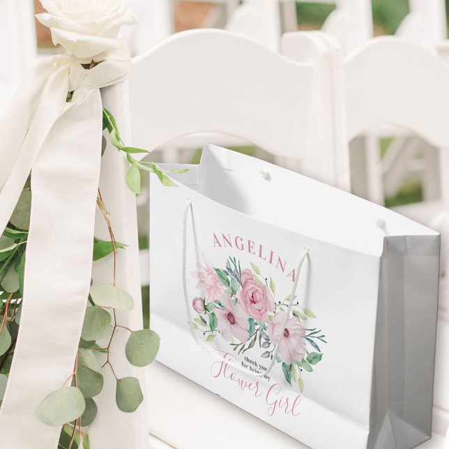Grand Sac Cadeau Bouquet floral Flower Girl rose Peony (Flower Girl Gift Bag with personalized thank you)