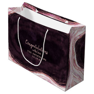 Grand Sac Cadeau Bourgogne & Rose Gold Geode Félicitations Mariage