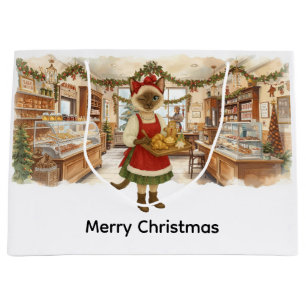 Grand Sac Cadeau Boutique de boulangerie à thème de Noël pour chat