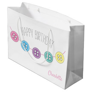 Grand Sac Cadeau Bouton de couture personnalisable d'anniversaire